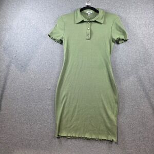 Wild Meadow Sage Green Ribbed Polo Mini Dress Short Sleeve Lettuce Edge Small